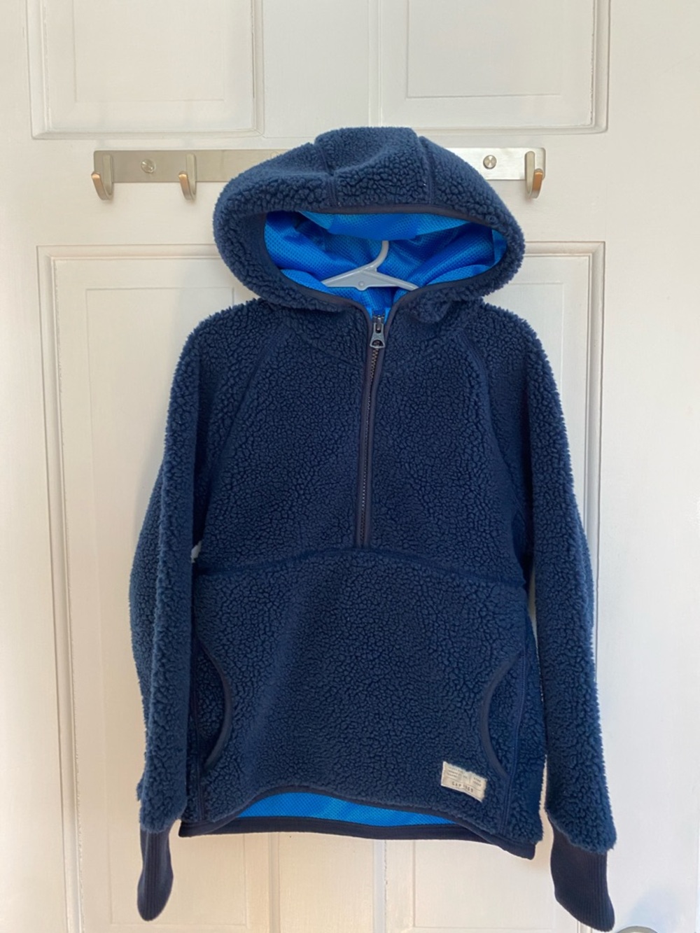 GAP Little Boys 6/7 Blue Hooded Pullover 1/2 Zip Fleece Sherpa Hoodie